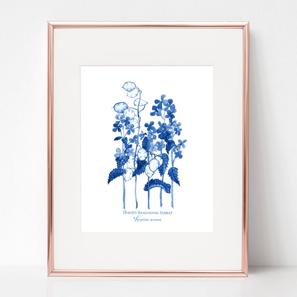 THE INSTITUTION OF THE EUCHARIST, HONESTY (EUCHARISTIC SYMBOL), Lunaria annua, IN BLUE
