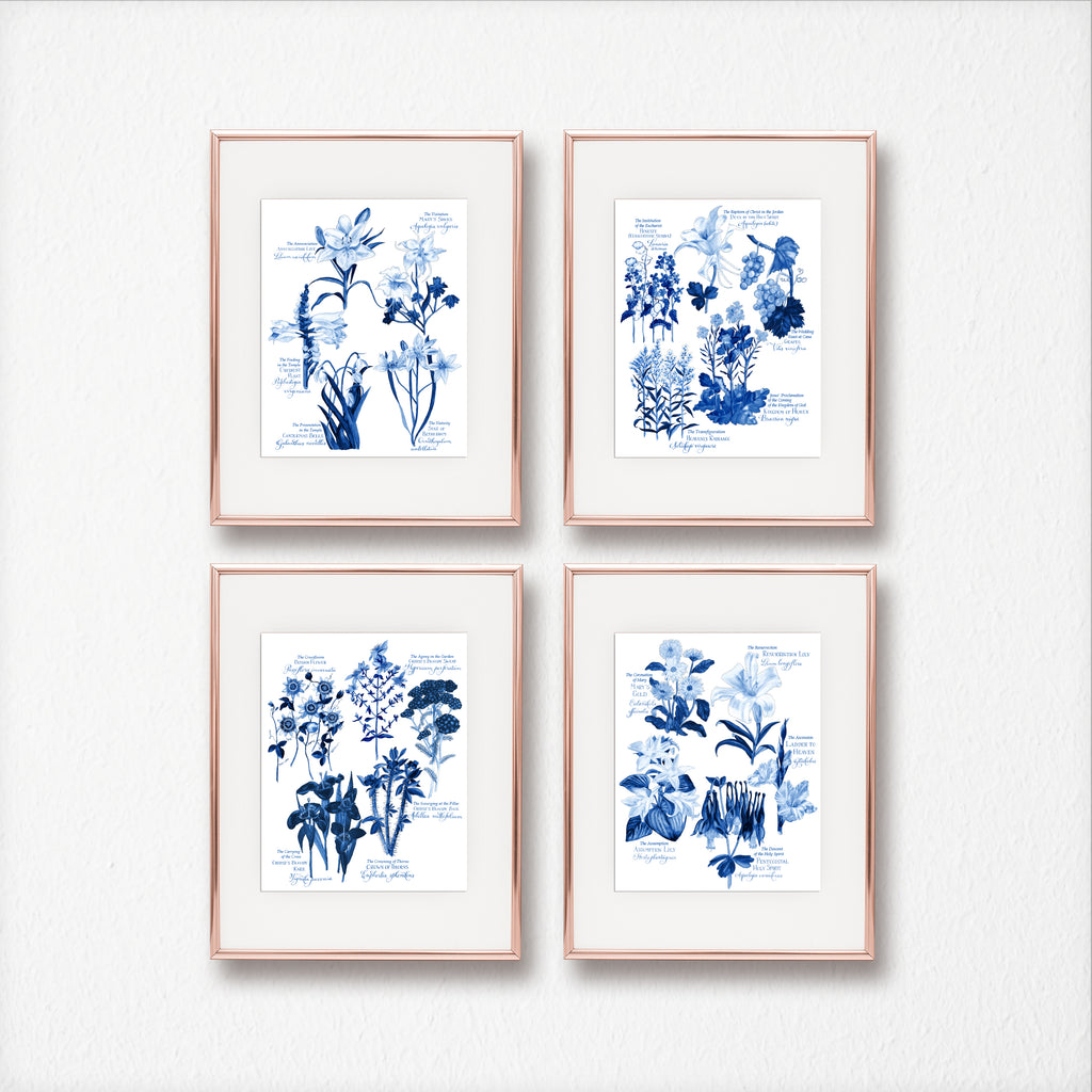 BOTANICAL ROSARY COLLECTION COMPLETE SET IN BLUE, JOYFUL, LUMINOUS, SORROWFUL, GLORIOUS